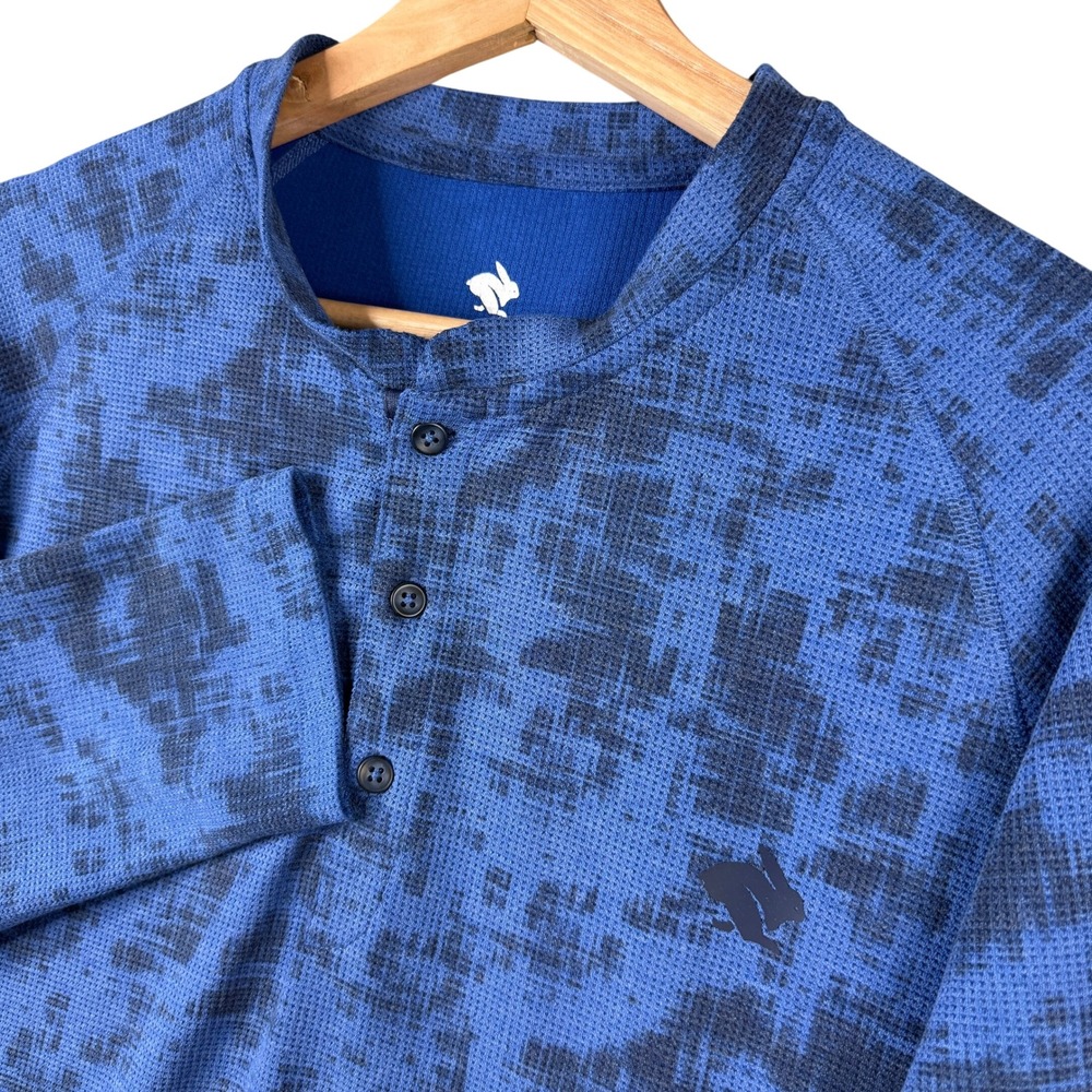 rabbit High Country Henley RM298 Mens Large Blue Camo Long Sleeve Running Shirt